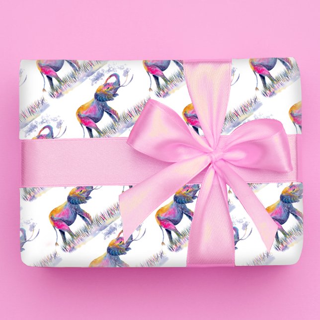 Akvarell Färgglada Elefanter Presentpapper (Skapare uppladdad)