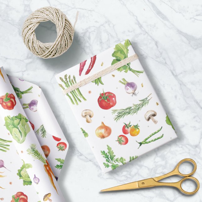 Akvarell Färgglada Färska Grönsaker Presentpapper (Skapare uppladdad)