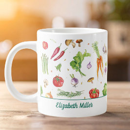 Akvarell Färgglada Grönsaker Personligt Namn Jumbo Mugg
