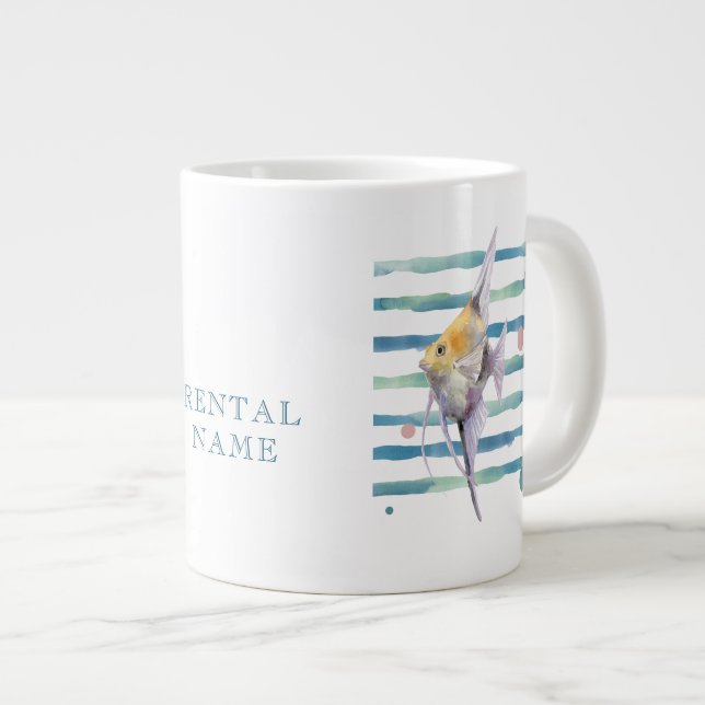 AKVARELL FÄRGGLADA TROPISKA FISKAR SEMESTERUTHYRNI JUMBO MUGG (Framsida höger)