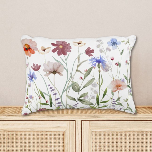 Akvarell Färgrik Äng med Vilda Blommor Prydnadskudde (In situ)
