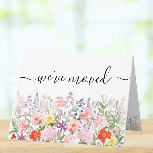 Akvarell Färgrik Blommig Ny Husadress Kort (Skapare uppladdad)