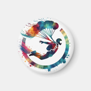 Akvarell Färgrik Fallskärmshoppare  Magnet
