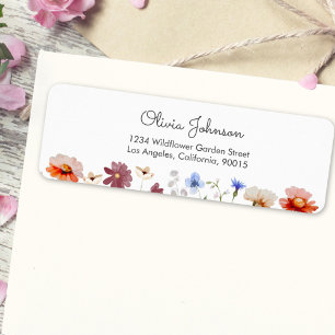 Akvarell Färgrik Vildblomsäng Returadress Etikett