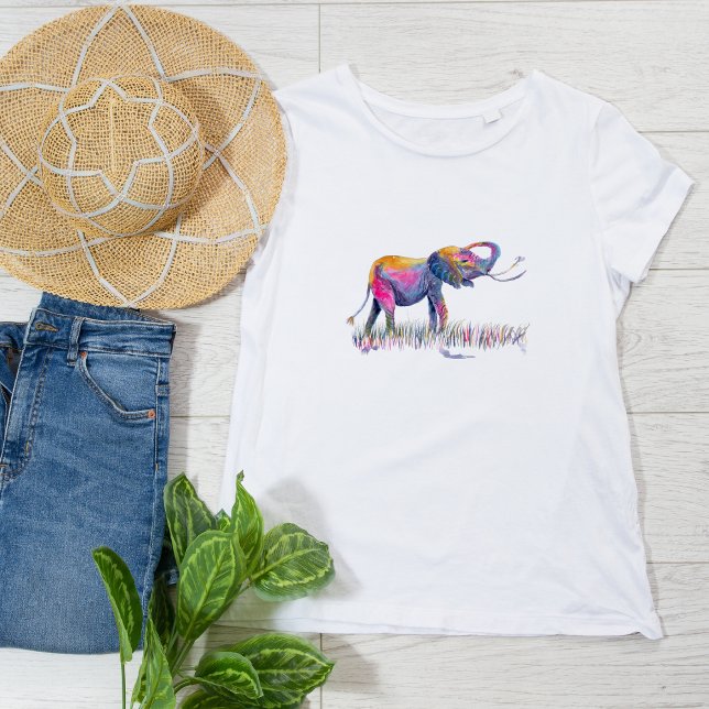 Akvarell Färgstark Glad Elefant T Shirt (Skapare uppladdad)