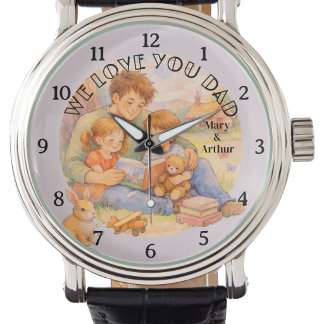 Akvarell Fars dag Storyteller Med Barn Armbandsur