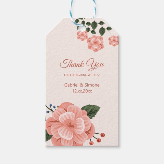 Akvarell Fersk Blomma Tack Presentetikett (Framsidan)