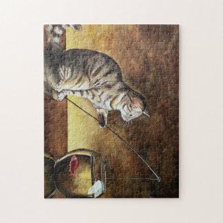 akvarell fiskande katt pussel
