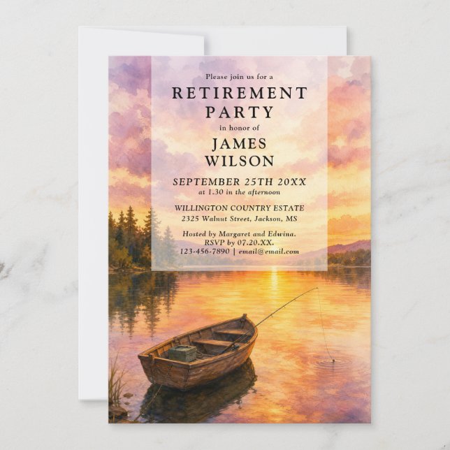 Akvarell Fiskebåt Sjö Pensionärsfest Inbjudningar (Framsida)