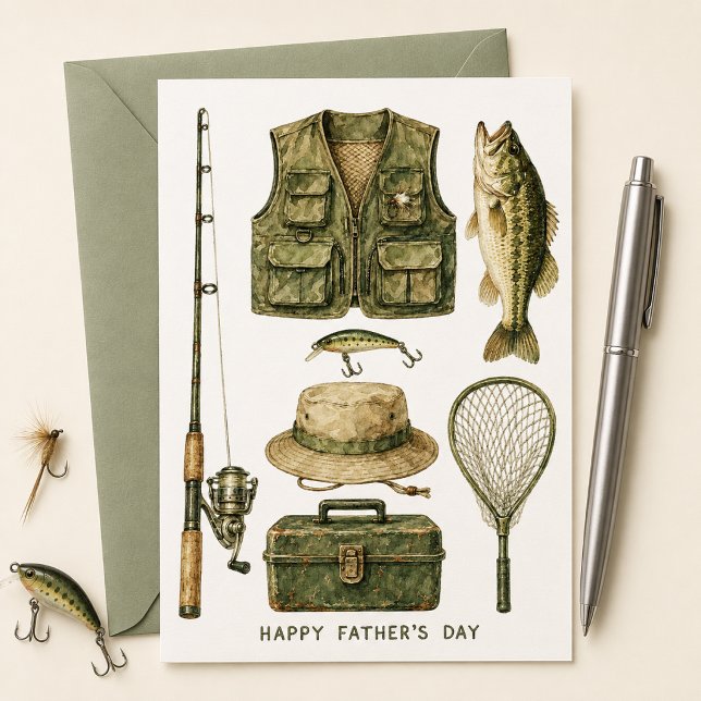 Akvarell Fiskefar dag kort Fiskentusiast (🥇 🎣 The Perfect Card for a Dad Who Loves Fishing!)