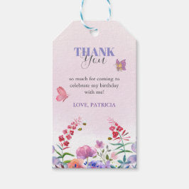 Akvarell Fjäril Bin Lila Vildblomma Förmån Presentetikett