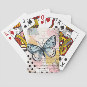Akvarell Fjäril Blå Boho Naturkonst Casinokort