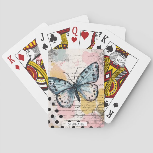 Akvarell Fjäril Blå Boho Naturkonst Casinokort (Baksidan)