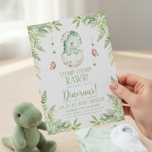 akvarell fjäril Dinosaurie Baby Shower Inbjudningar