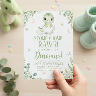 akvarell fjäril Dinosaurie Baby Shower Inbjudningar
