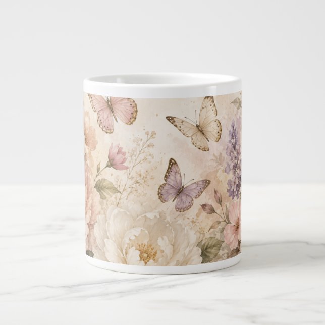 Akvarell fjäril och blomkruka jumbo mugg (Framsidan)