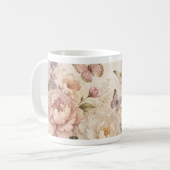 Akvarell fjäril och blomkruksmugg kaffemugg (Framsida vänster)