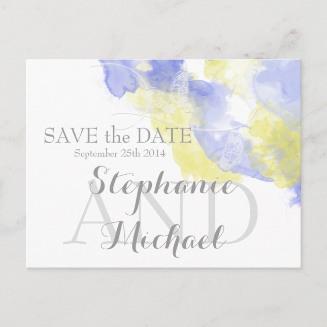 Akvarell Fjäril Periwinkle Citron Spara datum Meddelande Vykort (Framsida)