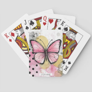 Akvarell Fjäril Rosa Boho Natur Konst Casinokort