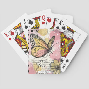 Akvarell Fjäril Rosa Guld Boho Natur Konst (1) Casinokort