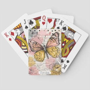 Akvarell Fjäril Rosa Guld Boho Natur Konst (2) Casinokort