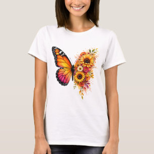 Akvarell Fjäril Solros PNG Blommig Design T Shirt