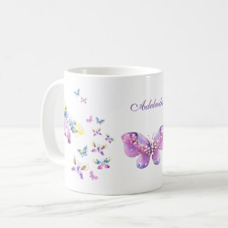 Akvarell fjärilar konst med Ditt namn Kaffemugg