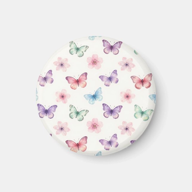Akvarell Fjärilar Körsbärsblommor Mönster Magnet (Framsidan)