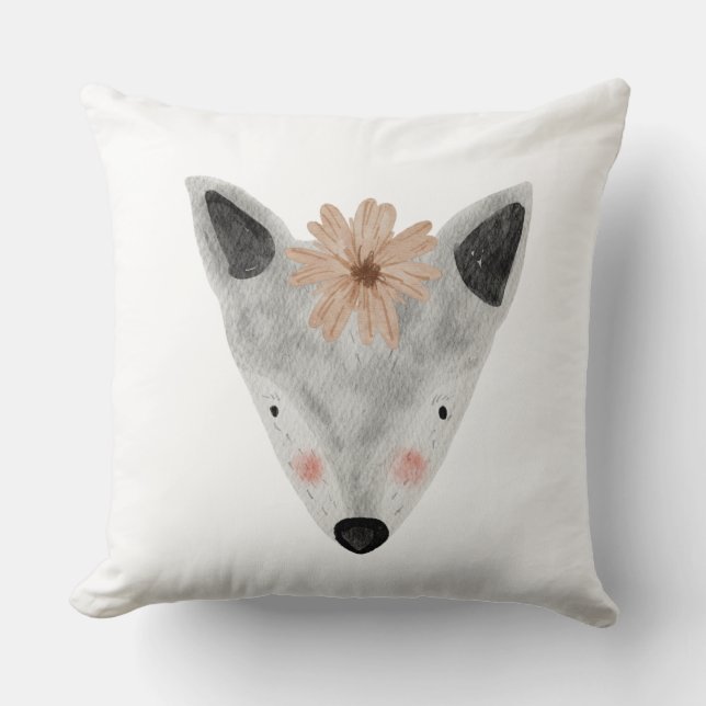 Akvarell flickig baby djur vit grå nurseries kudde (Framsida)