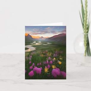 Akvarell flod och blommor anpassningsbar kort