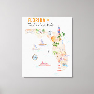 Akvarell Florida Stat Konst Kart Canvastryck