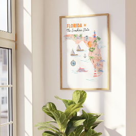 Akvarell Florida Stat Konst Kart Poster