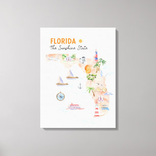 Akvarell Florida Statlig Konstkarta Canvastryck