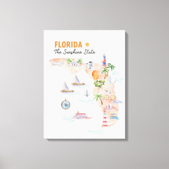 Akvarell Florida Statlig Konstkarta Canvastryck (Framsida)