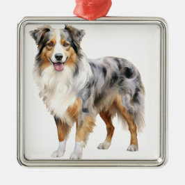 AKVARELL FLUFFIG AUSTRALISK FÅRHUND HUND JULGRANSPRYDNAD METALL