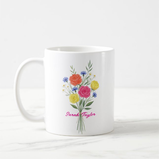 Akvarell Födelseblomma Ros Anpassad Kaffemugg (Vänster)