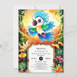 Akvarell Födelsedag Jung papegoja Inbjudningar