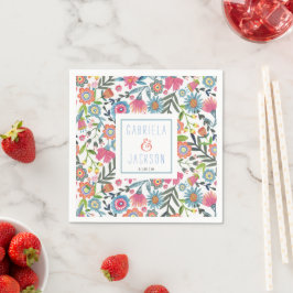 Akvarell Folk Floral personligt namn Pappersservett