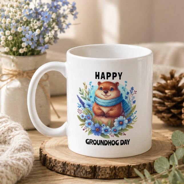Akvarell för att fira Groundhog Day Kaffemugg (Watercolor Celebrating Groundhog Day Coffee Mug)