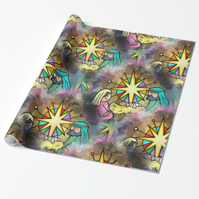 Akvarell för babyJesus jul Presentpapper (Utrullad)