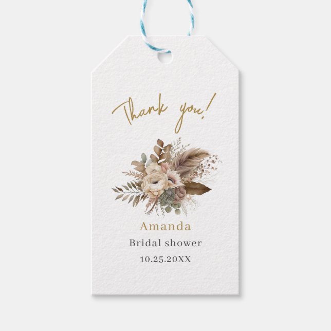Akvarell Förälskad Beige blomma  BridaSticker Presentetikett (Framsidan)