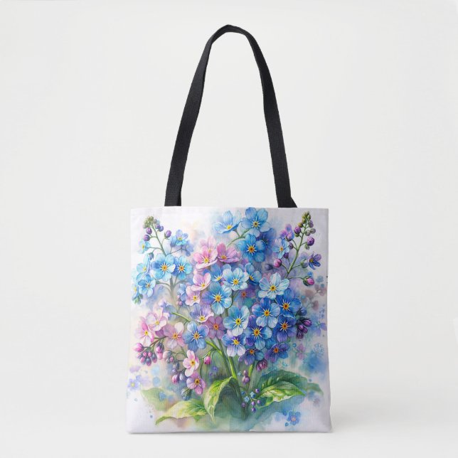 Akvarell Förgätmigej Blomsterbukett Tygkasse (Framsida)
