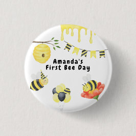 Akvarell första Bee Day födelsedagsfest Knapp