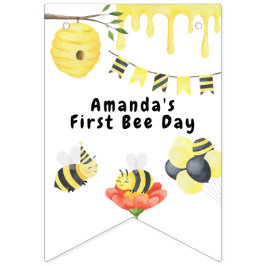 Akvarell första Bee Day födelsedagsfest Vimplar