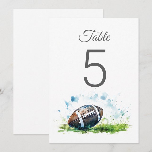 Akvarell Fotboll Baby Shower Bordnummer Inbjudningar (Fram/baksida)