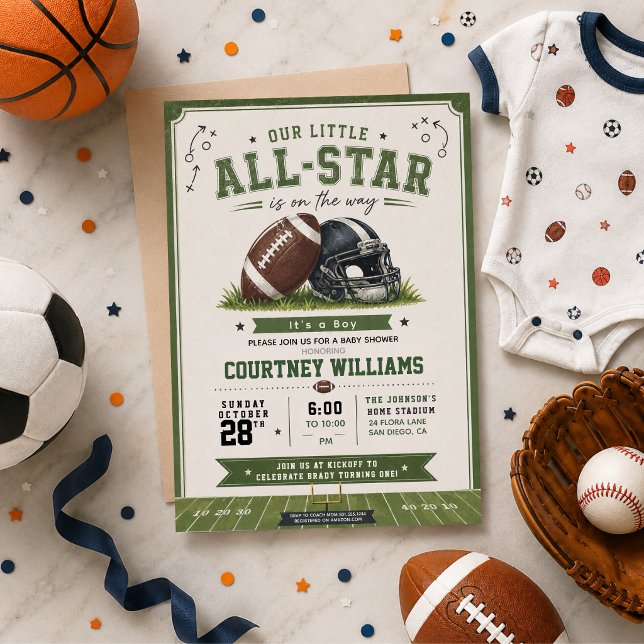 akvarell fotboll baby shower inbjudan (Skapare uppladdad)