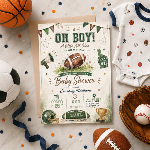 akvarell fotboll baby shower inbjudningar