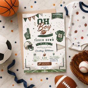 akvarell fotboll baby shower inbjudningar
