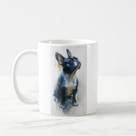 Akvarell fransk bulldogg sittande kaffemugg
