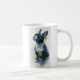 Akvarell fransk bulldogg sittande kaffemugg